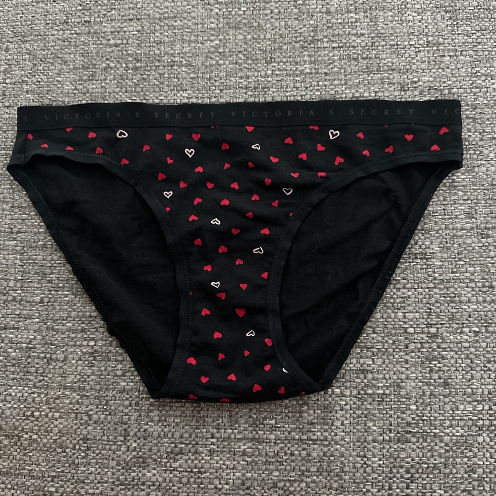 Victoria's Secret Black Bikini Panty with Red Heart Print